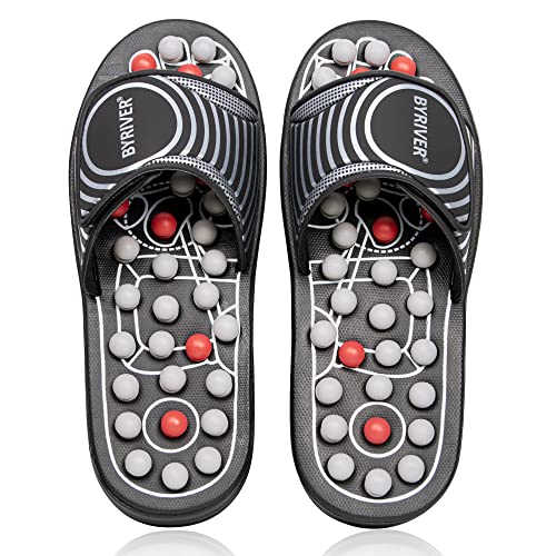 BYRIVER Foot Reflexology Tools Pressure Point Massage Mat Slippers Slides Sandals Shoes, Back Knee Feet Arch Heel Pain Tension Relief Products, Relaxation Gifts for Mom Dad Parents(02L)