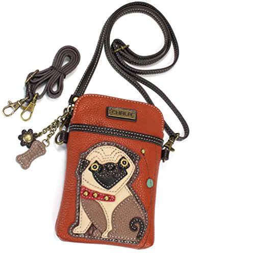 CHALA Cell Phone Crossbody Purse-Women PU Leather/Canvas Multicolor Handbag with Adjustable Strap - Pug - orange