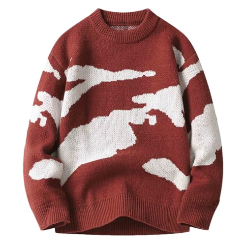 Men Casual Sweater Cloud Pattern Couple Sweaters Long Sleeve Male Knitted Sweater Pullover Red 3XL