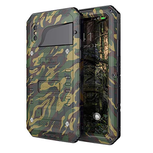 Beasyjoy iPhone Xs/X / 10 Metal Waterproof Case Aluminum Heavy Duty Strong Phone Cover with Screen Protector Shockproof Drop Proof Rugged Durable Hard Military Grade Camo/Camouflage