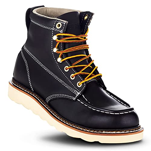 EverBoots Mens Work Boots for Men, Leather Lightweight Comfort Boot, Anti Slip & Shock Absorption, Soft Oil Grain, Goodyear Welt, Industrial Construction, Roofing, Electrician (11, Black)