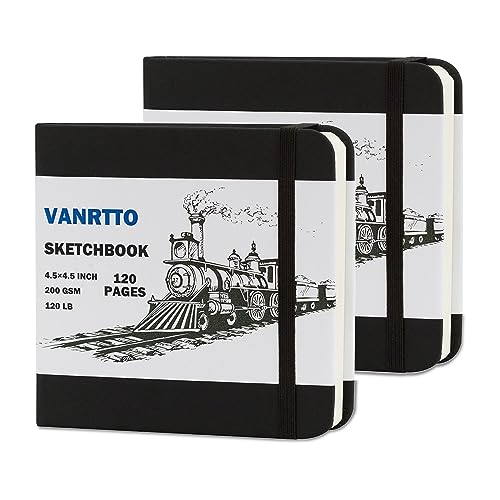 Hardcover Sketch Book, Square Sketchbook with 120LB/200GSM Thick Drawing Paper, 120 Pages/60 Sheets Sketch Pad for Adults and Kids, Small Mixed Media Sketchbook on 2 Pack 4.5x4.5 Inch