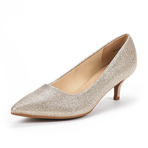 DREAM PAIRS Women's Moda Gold Glitter Low Heel D'Orsay Pointed Toe Pump Shoes Size 7 M US