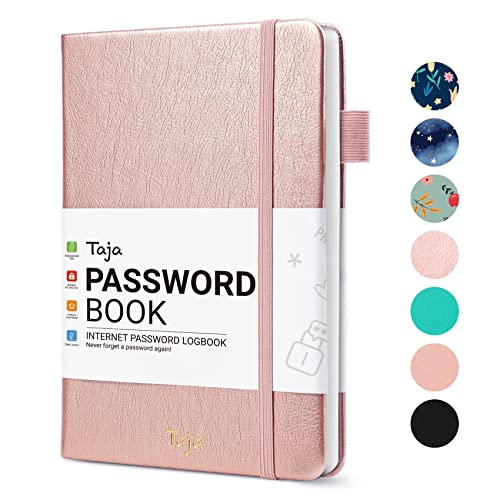 Taja Password Keeper Book with Alphabetical Tabs，Small Password Books for Seniors, Password Notebook for Internet Website Address Log in Detail, Password Logbook to Help You Stay Organized - Rose Gold