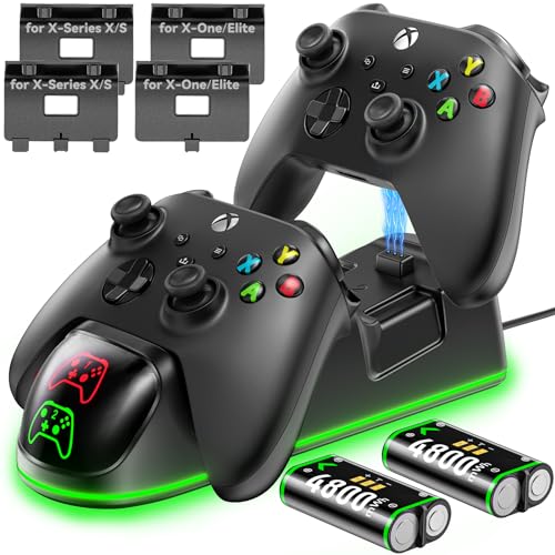 Controller Charger Station for Xbox One/Xbox Series X|S/Elite, 2 x 4800 mWh Rechargeable Battery Packs, Charging Dock for Xbox Controller Battery with 2 X Rechargable Batteries & 4 X Covers, Black