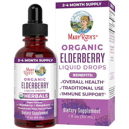 MaryRuth Organics Elderberry Syrup | USDA Organic Elderberry | Sugar Free Adults & Kids Immune Support Supplement for Ages 1+ | Clean Label Project Verified, Vegan, Non-GMO, Gluten Free | 1 Fl Oz