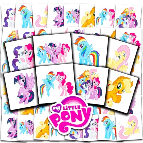 My Little Pony Tattoos Party Favors Bundle ~ 70+ Perforated Individual 2' x 2' My Little Pony Temporary Tattoos for Kids Boys Girls (MLP Party Supplies MADE IN USA)
