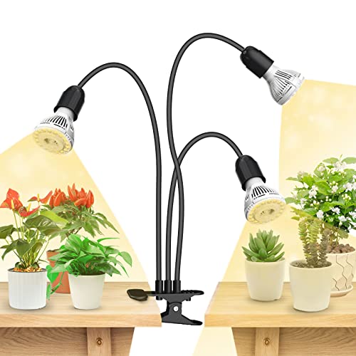 SANSI LED Grow Lights for Indoor Plants, 450W Full Spectrum 3-Head Gooseneck Grow Lamp with Ceramic Tech., 30W Power Clip-on High PPFD Plant Light with Optical Lens, Lifetime Free Bulb Replacement