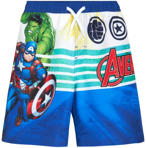 Marvel Avengers Boys’ Swim Trunks – Spider-Man, Captain America Swimsuit – UPF 50+ Quick Dry Bathing Suit for Boys (2T-12), Size 5-6, Avengers Stripe