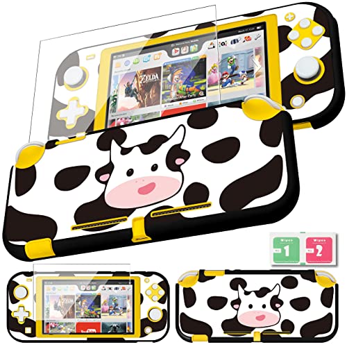 Goocrux (2In1) for Switch Lite Case Protector with Screen Protector for Boys Girls Kids Black, Cute Slim Cartoon Kawaii Fashion Esthetic Design Protective Case Cover, Hard Shell