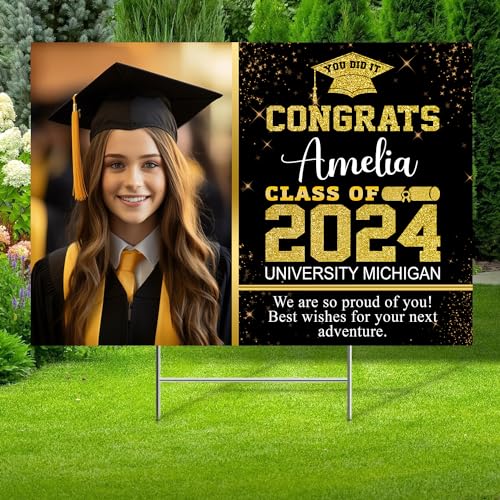 Personalized Graduation Yard Sign 2024 with Photo - You Did It Grad Sign, Class of 2024, Custom Name Graduation 2024 Yard Sign with Metal H-Stake, High School Graduation, College Graduation, Congrats!