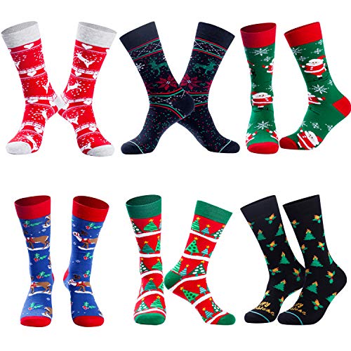 BIRCEN Mens Funny Socks Christmas Socks for Men Women Colorful Fun Novelty Crew Patterned Socks 6 Pairs US 7-13