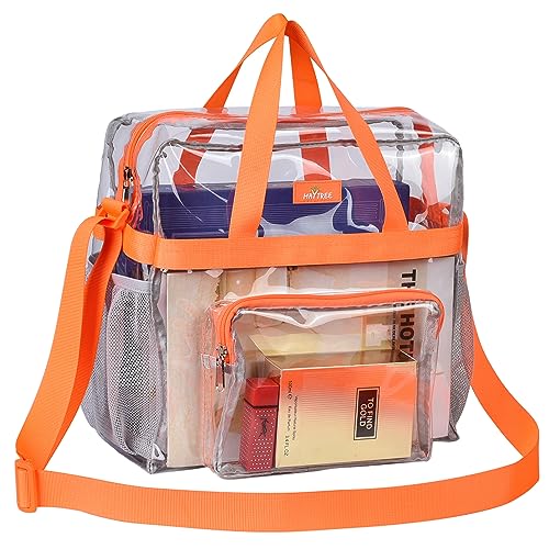 MAY TREE Clear Bag Stadium Approved 12×6×12 Large Clear Tote Lunch Bag with Reinforced Shoulder Straps for Concert Outfits and Festival - Orange