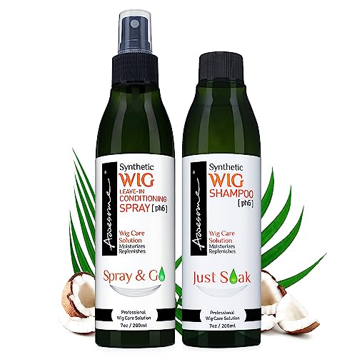 Awesome Synthetic Wig Shampoo and Leave in Conditioner Spray: pH6, Premium Set of 2, Revitalizes Synthetic Wigs, Contains Coconut Oil (7 fl oz)