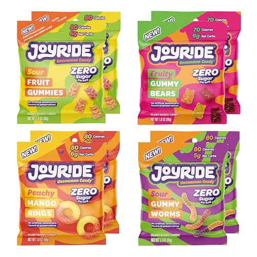 JOYRIDE Sugar-Free Gummies Variety Pack - Keto Candy with ZERO Sugar & Low Net Carbs - Low Calorie Snacks - Vegan Gummy Candy with No Sugar Alcohols, 1.8oz (Pack of 8)
