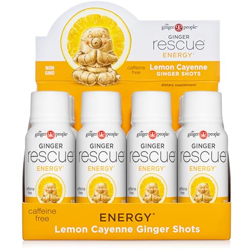 Ginger Rescue Shots by The Ginger People – Energy Boosting, Caffeine Free Energy, Digestive Heath, Lemon & Cayenne Flavor, 2 Fl Oz (Pack of 12)