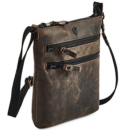 Crossbody Sling Bag for Women Small Real Leather Purse Vintage Travel Crossover Shoulder Bag Handmade (Coffee Crazy Horse)