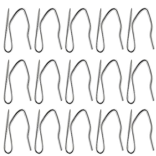 58 Pcs Metal Curtain Hooks, Nydotd Silver Rustproof Stainless Steel Plated Nickel Hooks Heavy-Duty Offset Pin-On Drapery Hooks for Window Curtain, Door Curtain and Shower Curtain(1.2' x 1')