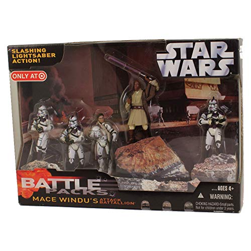 Star Wars 2006 Exclusive Mace Windus Attack Battallion Battlepack with 4 Exclusive Purple Clone Troopers