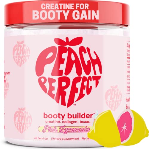Peach Perfect Creatine for Women Booty Gain, Muscle Builder, Energy Boost, Pink Lemonade, Cognition Aid | Collagen, BCAA, lean muscle, Vegan Monohydrate Micronized Powder, Alt Creapure,30 Ser
