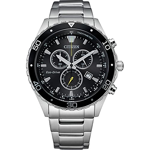 Citizen Men's Eco-Drive Weekender Chronograph Watch in Silver-tone Stainless Steel, Black Dial (Model: AT2387-52E)