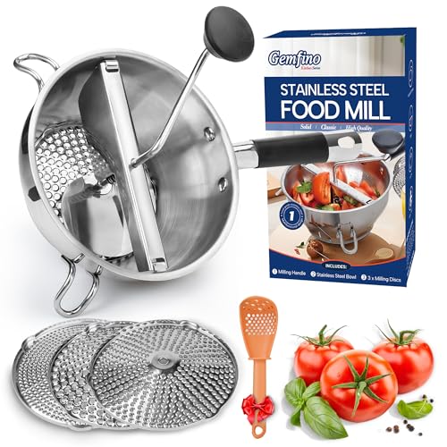 Stainless Steel Food Mills With 3 Milling Discs,Ergonomic design Of Rotary Food Mills For Tomato Sauce,Potatoes,Jams with Silicone Handle Dishwasher Safe, Multifunctional Spoon,Orange