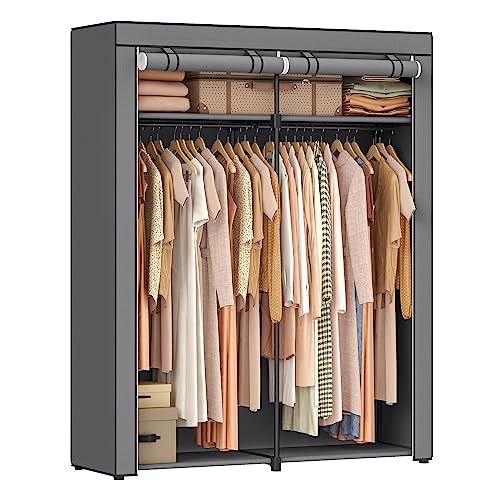 SONGMICS Closet Wardrobe, Portable Closet for Bedroom, Clothes Rail with Non-Woven Fabric Cover, Clothes Storage Organizer, 55.1 x 16.9 x 68.5 Inches, Gray URYG02GY