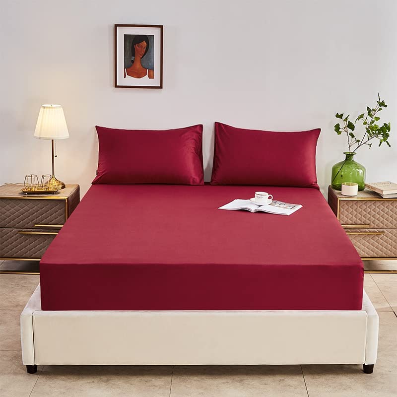MAGCOR Full Mattress Pad Protector Cover Waterproof Soft Lightweight Breathable Noiseless Premium Fitted Sheet Stretches up to 12 Inches 59'x79' Red
