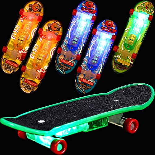 Civaner 6 Pcs Light up Mini Finger Toys Set Finger Skateboards Valentine's Day LED Fingerboard Creative Fingertips Movement Skateboards Kid Novelty Toys Party Favors Classroom Exchange Gift(Classic)