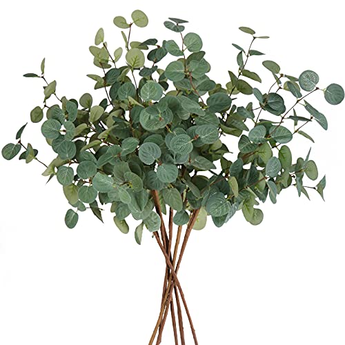 Beferr 6Pcs Artificial Eucalyptus Stems Tall 24' Faux Eucalyptus Branches Fake Greenery Plants Stems for Vase Home Party Wedding Decorations