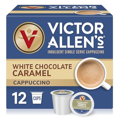 Victor Allen's Coffee White Chocolate Caramel Flavored Cappuccino Mix, 12 Count, Single Serve Coffee Pods for Keurig K-Cup Brewers