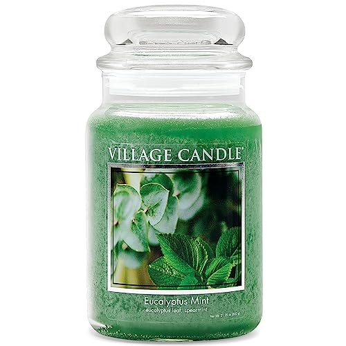 Village Candle Eucalyptus Mint Large Glass Apothecary Jar Scented Candle, 21.25 oz, Green