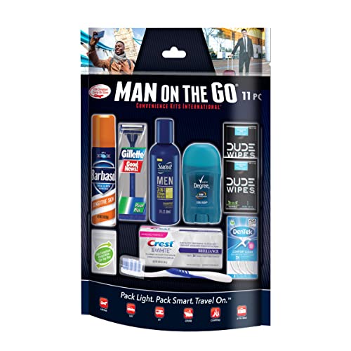 Convenience Kits International Men’s 11 Piece Kit with Oral Care and Grooming Essentials, Featuring: Travel Size Products, Blue