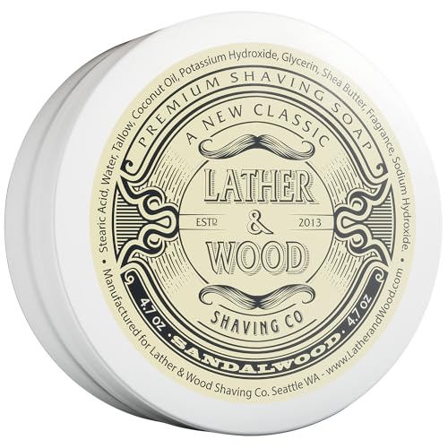 ather & Wood Shaving Soap - Sandalwood - Simply The Best Luxury Shaving Cream - Tallow - Dense Lather with Fantastic Scent for The Worlds Best Wet Shaving Routine. 4.6 oz (Sandalwood)