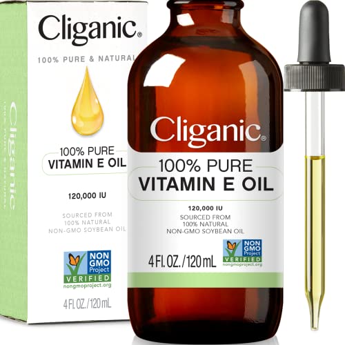 Cliganic 100% Pure Vitamin E Oil for Skin, Hair & Face - 120,000 IU, Non-GMO Verified | Natural D-Alpha Tocopherol