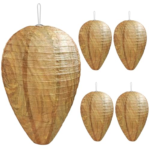 DECYOOL 4 Pack Mini Size Paper Wasp Nest Decoy Hanging Fake Wasp Nest for Wasps Hornets Yellow Jackets