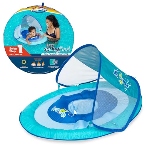 SwimWays Baby Spring Float with Adjustable Canopy and UPF Sun Protection, Blue Lobster