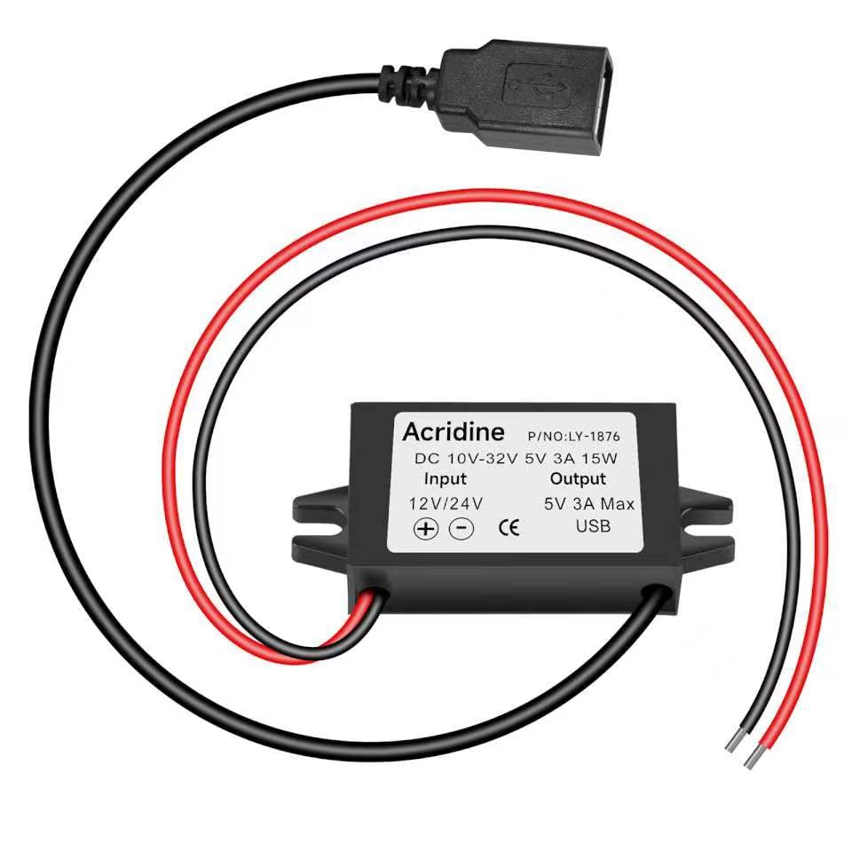 Acridine 12V 24V DC to 5V 3A USB Female DC Converter Adapter Buck Module