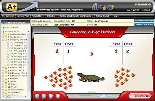 1st Grade Math Online Teaching/Tutoring Software (1 Teacher/1 Student, 3 Months - Video Lessons, Interactive Review, Worksheets, Tests, Grading N Tracking) - Homeschooling or Classroom