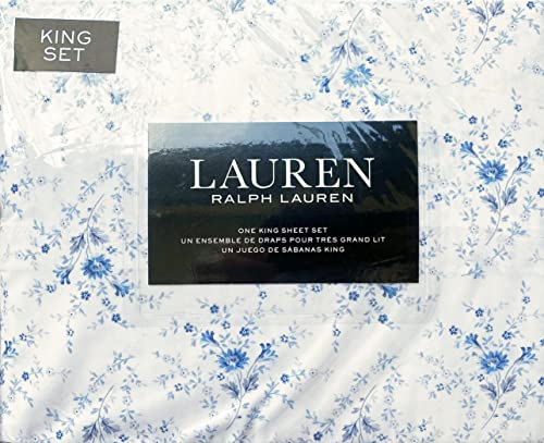 Lauren by Ralph Lauren Periwinkle Blue Floral 4PC King Sheet Set - Cotton Percale