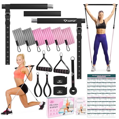 Pilates Bar Kit with Resistance Bands, Multifunctional Yoga Pilates Bar with Heavy-Duty Metal Adjustment Buckle, Portable Home Gym Pilates Resistance Bar for Full Body Workouts(20-150LBS)- Jet Black