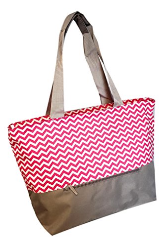 101SNORKEL XL Beach Tote Chevron Print Weekender Bag with Mesh Webbed Handles and Outer Zippered PocketCan Be Personalized (Personalized, Pink)