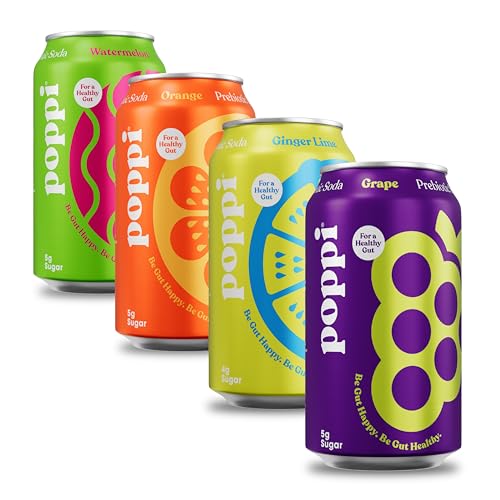 POPPI Sparkling Prebiotic Soda, Beverages w/Apple Cider Vinegar, Seltzer Water & Juice, Low Calorie & Low Sugar Drinks, Beach Party Variety Pack, 12oz (12 Pack)