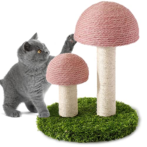 Lihaobm Cat Scratching Post - Mushroom Cat Scratcher Featuring with Natural Sisal Caps Scratch Pole and Sturdy Base for Kittens & Small Cats - Pink