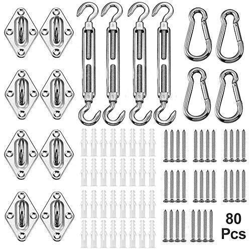 YOFIT Shade Sail Hardware Kit 6 inch for Triangle Rectangle Sun Shade Sail Installation, 304 Grade Stainless for Garden Outdoors, 80 Pcs