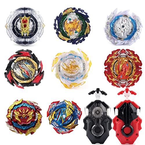 MUSTYBELT Bey Battling Gyro Launcher and Spinning Tops Set - Combat Game with 8 Burst Tops, 2 Launchers, and Grip for Ages 6 to 12+