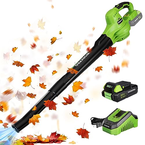 WORKPRO Cordless Leaf Blower, 20V Battery Powered Leaf Blower for Lawn Care, 2-Speed Control Lightweight Mini Electric Leaf Blower wih Battery and Charger