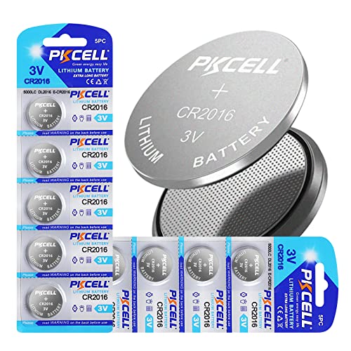 PKCELL CR2016 3V Lithium Battery Button Coin Cell Batteries with Child Safety Features for Garage Opener/Car Clicker/Car Starter Remote/Car Fob, 10 Count (Pack of 2)