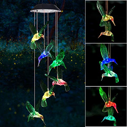 SIX FOXES Wind Chime, Solar Hummingbird Wind Chimes Outdoor/Indoor(Gifts for mom/momgrandma Gifts/Birthday Gifts for mom) Outdoor Decor,Yard Decorations,Memorial Wind Chimes,mom's Best Gifts