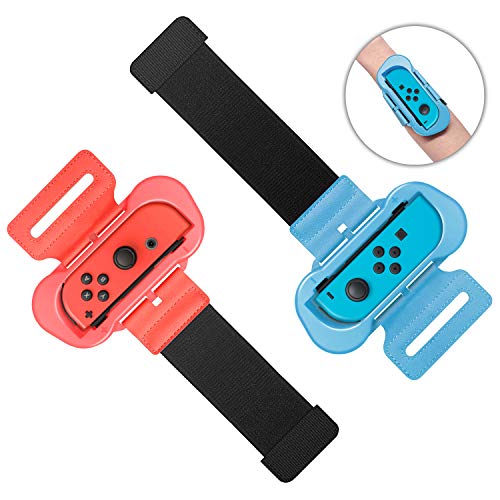 Wrist Bands Compatible with Just-Dance 2024 2023 2022/for Zumba Burn It Up for Nintendo Switch & Swith OLED Model for Joy-Cons,Adjustable Elastic Strap, Two Size for Adults & Children,2 Pack Red/Blue